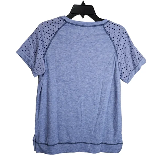 Women's Blue Short Eyelet Sleeve Casual Tee T-shirt NWOT Ladies Size Small - Picture 5 of 10